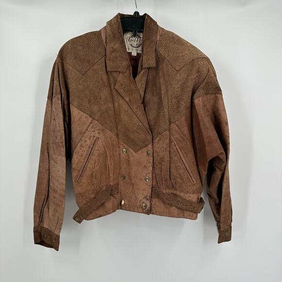 G III Leather Jacket Women Sz L Patchwork Moto Western Rockabilly Distressed 80s - Picture 1 of 8